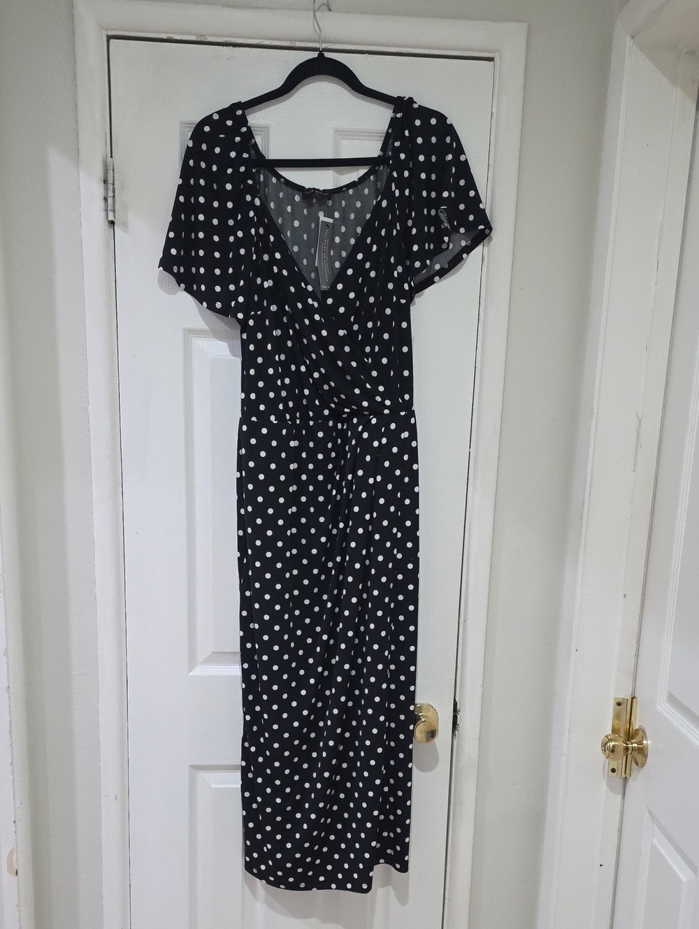 Avenue Black Dress with White Polka Dots